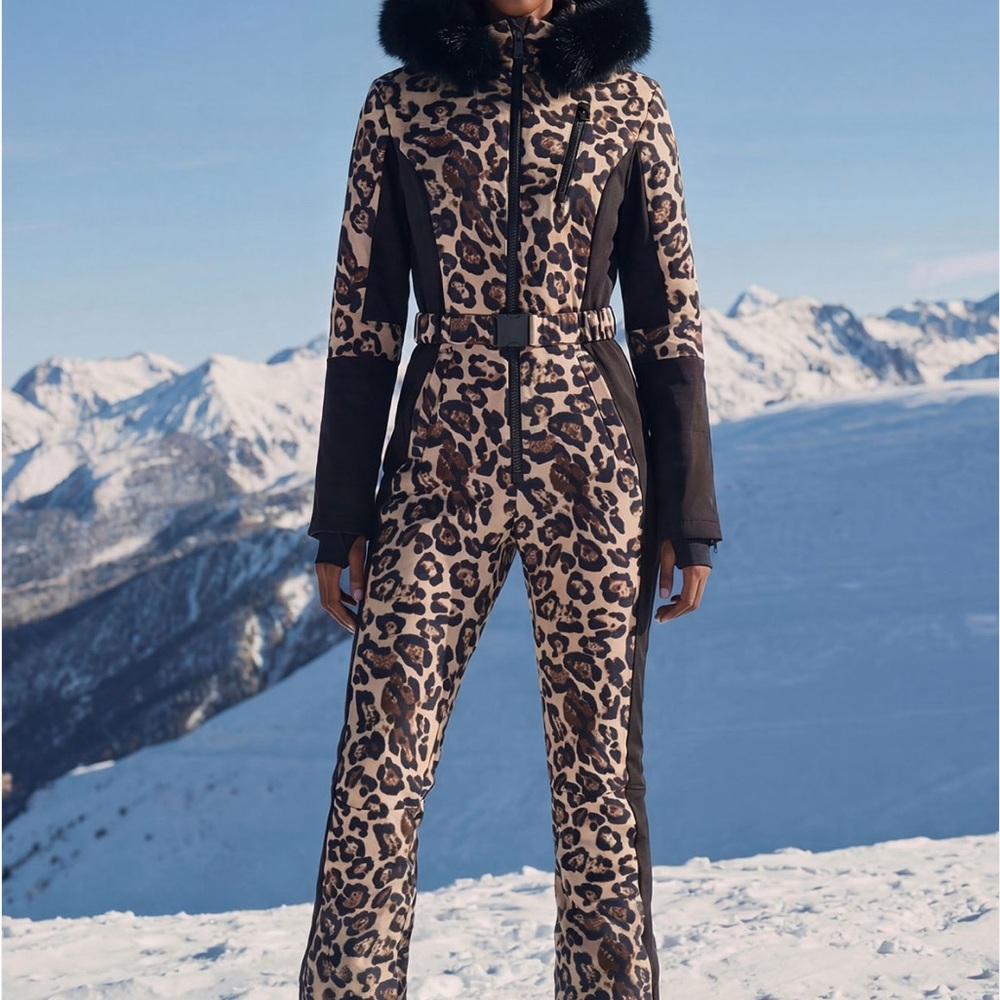Leopard Print Women's Skiing/ snowboarding Jumpsuit with Black Accents